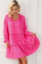 Load image into Gallery viewer, Rose Split V Neck Tiered Frill Babydoll Loose Dress
