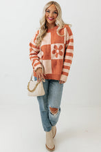 Load image into Gallery viewer, Checkered Floral Print Striped Sleeve Sweater
