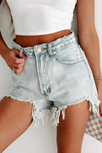 Load image into Gallery viewer, Distressed Raw Hem High Waist Denim Shorts
