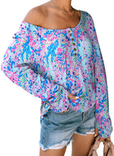 Load image into Gallery viewer, Multicolor Printed Wide Neck Thumbhole Sleeve Henley Top
