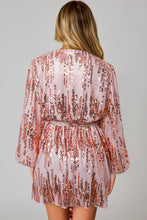 Load image into Gallery viewer, Pink Sequin Bubble Sleeves Short Wrap Dress
