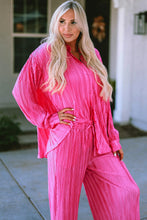 Load image into Gallery viewer, Rose Pleated Long Sleeve Shirt and Wide-Leg Pants Set
