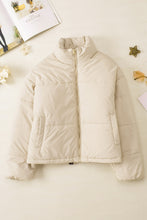 Load image into Gallery viewer, Apricot Zip Up Drawstring Hem Puffer Coat
