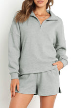 Load image into Gallery viewer, Gray Ribbed Zipper Sweatshirt and High Waist Shorts Set
