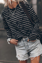 Load image into Gallery viewer, Black Retro Striped Casual Long Sleeve Top
