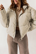 Load image into Gallery viewer, Apricot Zip Up Drawstring Hem Puffer Coat
