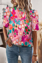 Load image into Gallery viewer, Boho Flower Print Puff Short Sleeve Top
