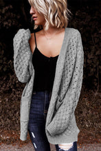 Load image into Gallery viewer, Gray Open Front Woven Texture Knitted Cardigan with Pockets
