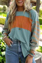 Load image into Gallery viewer, Green Colorblock Striped Bishop Sleeve Top
