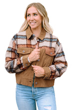 Load image into Gallery viewer, Khaki Plaid Corduroy Flap Pockets Boxy Chunky Jacket
