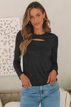 Load image into Gallery viewer, Black Sparkle Metallic Cut Out Long Sleeve Top
