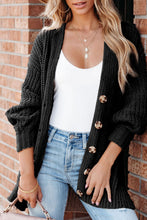 Load image into Gallery viewer, Black Buttoned Front Drop Shoulder Knitted Cardigan
