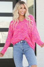 Load image into Gallery viewer, Dark Pink Colorful Spots Knitted V Neck Casual Sweater
