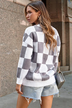 Load image into Gallery viewer, Gray Contrast Checkered Print Button Up Sweater Cardigan
