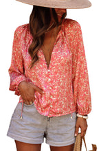 Load image into Gallery viewer, Pink Bubble Sleeve Floral Shirt with Lace up
