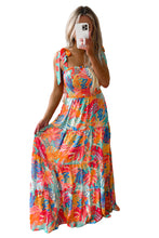 Load image into Gallery viewer, Multicolor Vibrant Tropical Print Smocked Ruffle Tiered Maxi Dress
