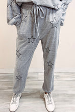 Load image into Gallery viewer, Gray Stars Print Long Sleeve Drawstring High Waist Lounge Set
