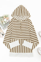 Load image into Gallery viewer, Khaki Striped Contrast Thumbhole Oversized Hoodie
