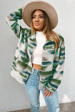 Load image into Gallery viewer, Blackish Green Aztec Print Button Up Long Sleeve Jacket
