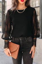 Load image into Gallery viewer, Black Sheer Lace Mesh Bishop Sleeve Top
