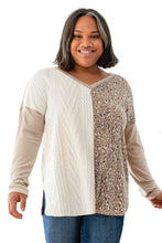 Load image into Gallery viewer, Gray Plus Size Leopard Patchwork Mix Knit Long Sleeve Top
