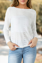 Load image into Gallery viewer, White Floral Lace Splicing Eyelet Long Sleeve Top
