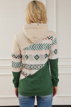 Load image into Gallery viewer, Blackish Green Geometric Color Block Patchwork Hoodie
