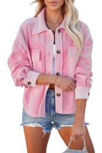 Load image into Gallery viewer, Pink Turn-Down Collar Pockets Shirt Jacket
