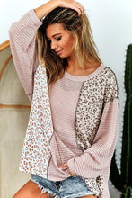 Load image into Gallery viewer, Pink Leopard Print Patch Textured Long Sleeve Top
