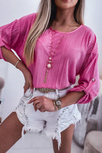Load image into Gallery viewer, Rose Pleated Texture Roll Tab Sleeve Blouse
