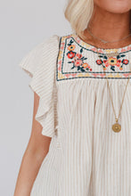 Load image into Gallery viewer, Stripe Ruffled Sleeve Embroidered Blouse
