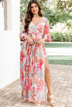 Load image into Gallery viewer, Tropical Plant Print Long Sleeve Wrap V-Neck Slit Maxi Dress
