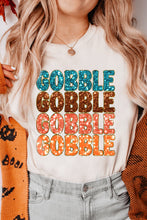 Load image into Gallery viewer, White Glittering GOBBLE Graphic Crewneck Thanksgiving T Shirt
