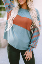 Load image into Gallery viewer, Green Colorblock Striped Bishop Sleeve Top
