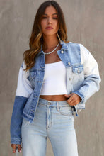 Load image into Gallery viewer, Color Block Denim Patchwork Frayed Hem Jacket
