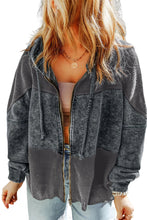 Load image into Gallery viewer, Gray Plus Size Waffle Knit Patchwork Washed Hooded Jacket
