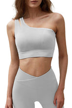 Load image into Gallery viewer, Single Split Shoulder Ribbed Cropped Sports Top
