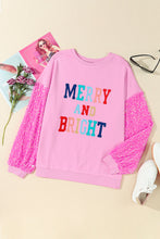 Load image into Gallery viewer, Pink MERRY AND BRIGHT Sequin Sleeve Sweatshirt
