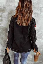 Load image into Gallery viewer, Black Sequined Santa Claus Graphic Frayed Denim Jacket
