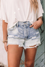Load image into Gallery viewer, Bleached Wash Distressed Denim Shorts
