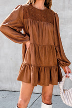 Load image into Gallery viewer, Chestnut Floral Lace Crochet Tiered Ruffled Mini Dress
