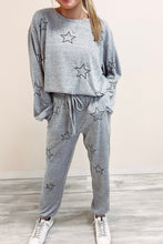 Load image into Gallery viewer, Gray Stars Print Long Sleeve Drawstring High Waist Lounge Set
