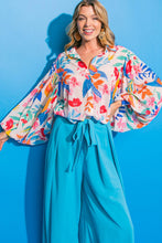Load image into Gallery viewer, Multicolor Vibrant Floral Printed Billowy Sleeve Shirt

