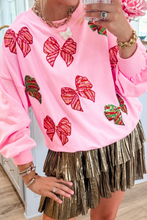 Load image into Gallery viewer, Bonbon Sequin Bowknot Patched Graphic Christmas Sweatshirt
