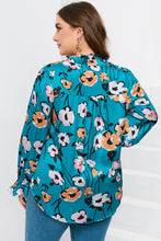 Load image into Gallery viewer, Sky Blue Floral Print V Neck Plus Size Blouse
