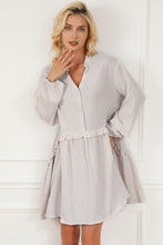 Load image into Gallery viewer, Apricot Frill Trim Half Buttoned Textured Dress
