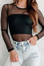 Load image into Gallery viewer, Lattice Mesh Round Neck Long Sleeve Bodysuit
