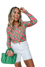 Load image into Gallery viewer, Red Retro Floral Print Stretchy Long Sleeve Top
