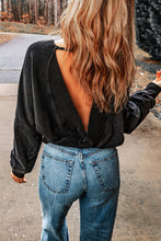 Load image into Gallery viewer, Acid Wash V-shape Open Back Sweatshirt
