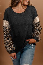 Load image into Gallery viewer, Black Plus Size Leopard Sequin Long Sleeve Top
